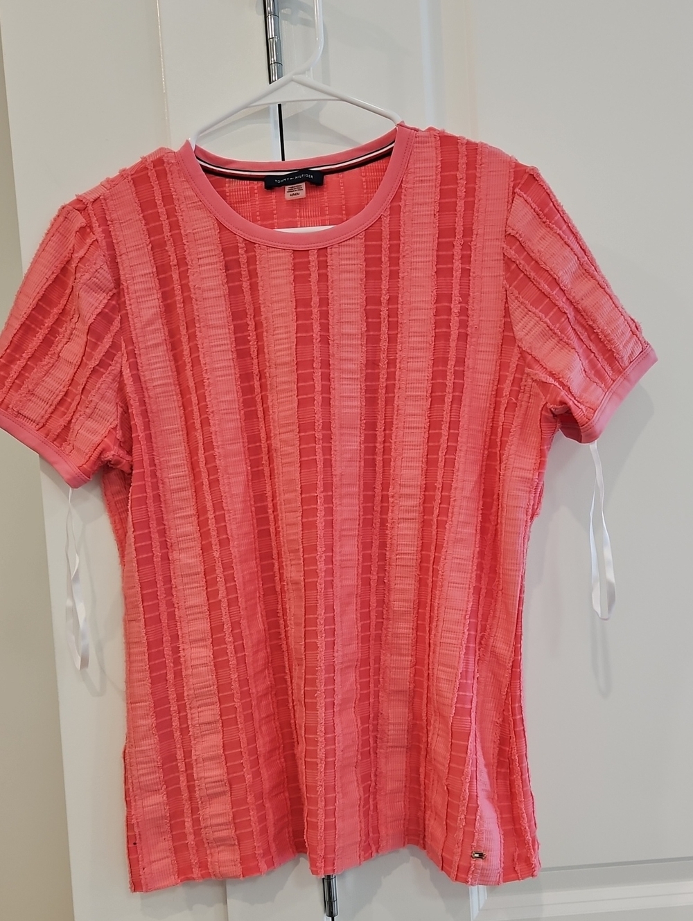 Tommy Hilfiger Coral Pink Textured Short-Sleeve Tee